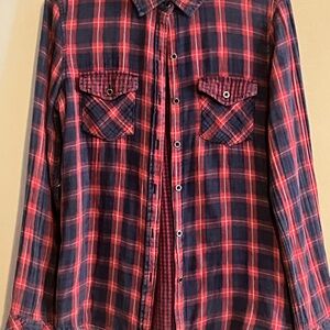Seven7 Women's Plaid Button Down Shirt - Red and Blue